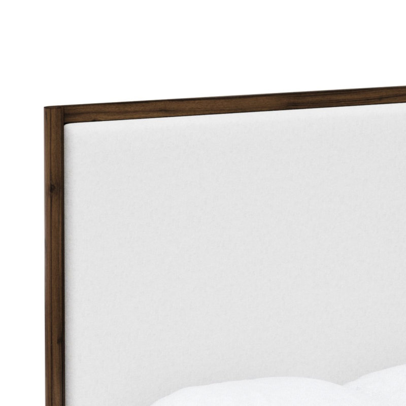 Queen Bed In Walnut With Fabric Upholstered Headboard And Classic Style Modern Design