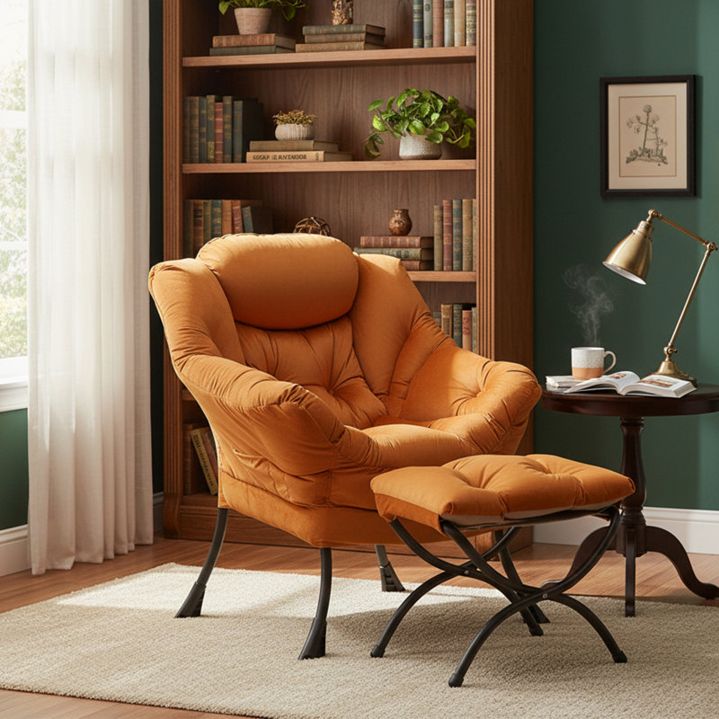 Fauteuil paresseux et rembourré Abramson, Velours orange, Non