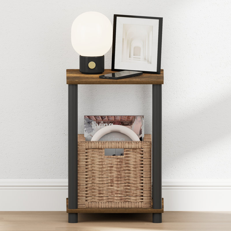 Furinno Turn-N-Tube Nightstand, Bedside Table, White/White, Amber Pine/Black