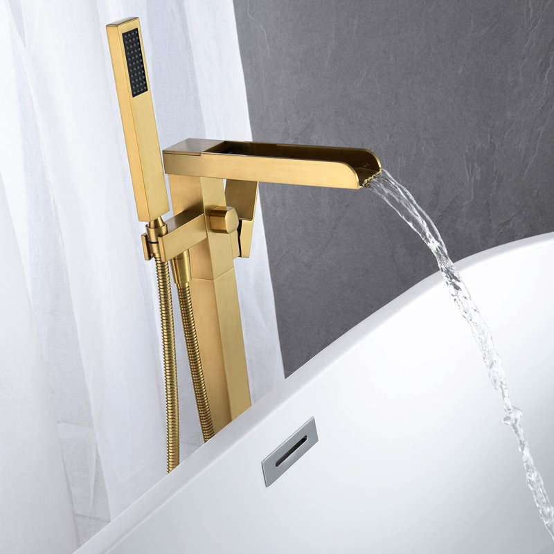 Robinet de salle de bain pour salle de bain - Bec de douche en or brossé avec douche à main et résistance à la corrosion, or, poignées levier et main fonctionnelle