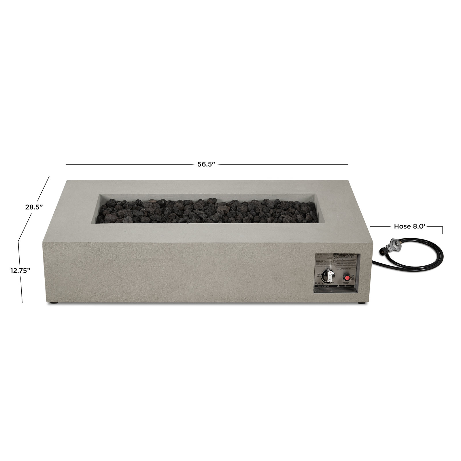 Cowden Rectangle Fire Pit Table, Flint, 12.75" H x 56.5" W x 28.5" D