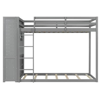 Lit superposé moderne Kairox avec tiroirs de rangement, rail suspendu, bande lumineuse, tablettes intégrées et double panneau perforé Kairox