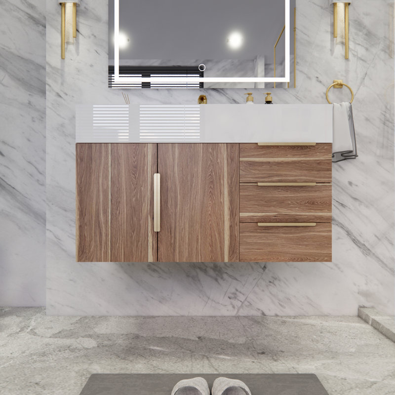 Glasgow 35.5'' Single Bathroom Vanity with Acrylic Top, Dark White Oak