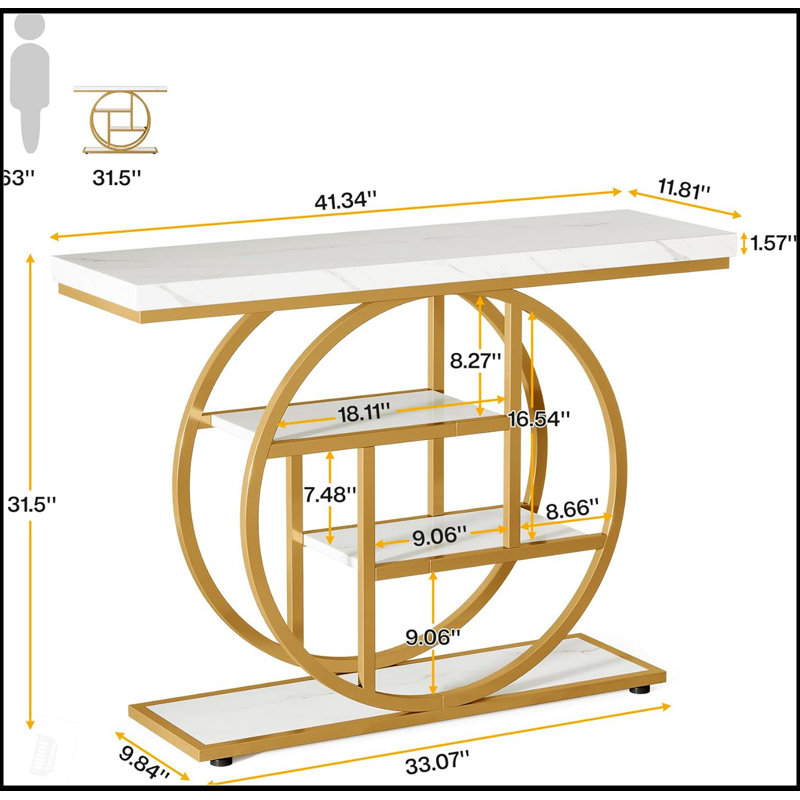 Console étroite de 41,3 pouces avec base circulaire, conception élégante et robuste pour les entrées et les couloirs