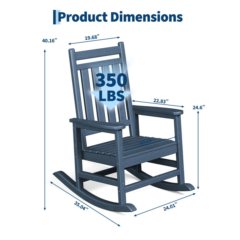 Poly Lumber Rocking Chair Outdoor Set of 2 - HDPE High Back Porch Rocker Chairs for Adults - All Weather Resistant Furniture for Patio Front Porch
