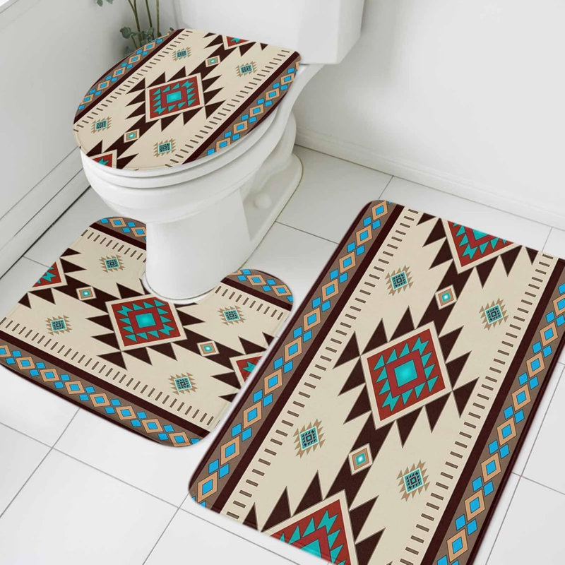 Ensemble de 3 tapis de douche Rustic, Beige/Green, Abstract