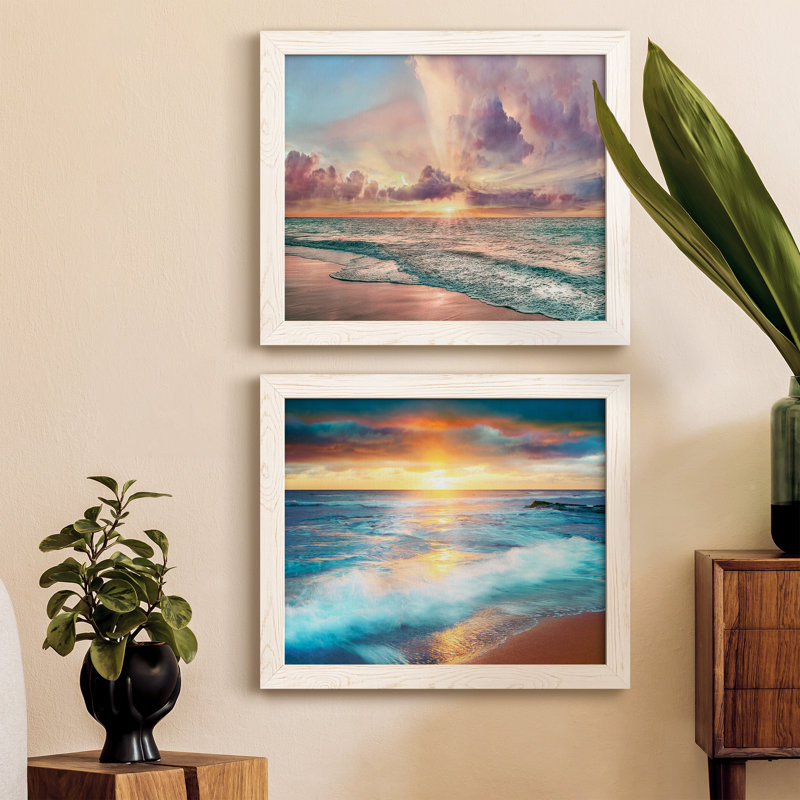 Copper Beach - Ensemble de 2 photos sur toile tendues, H 20 po x l 34 po x P 1,5 po, Cadre blanc
