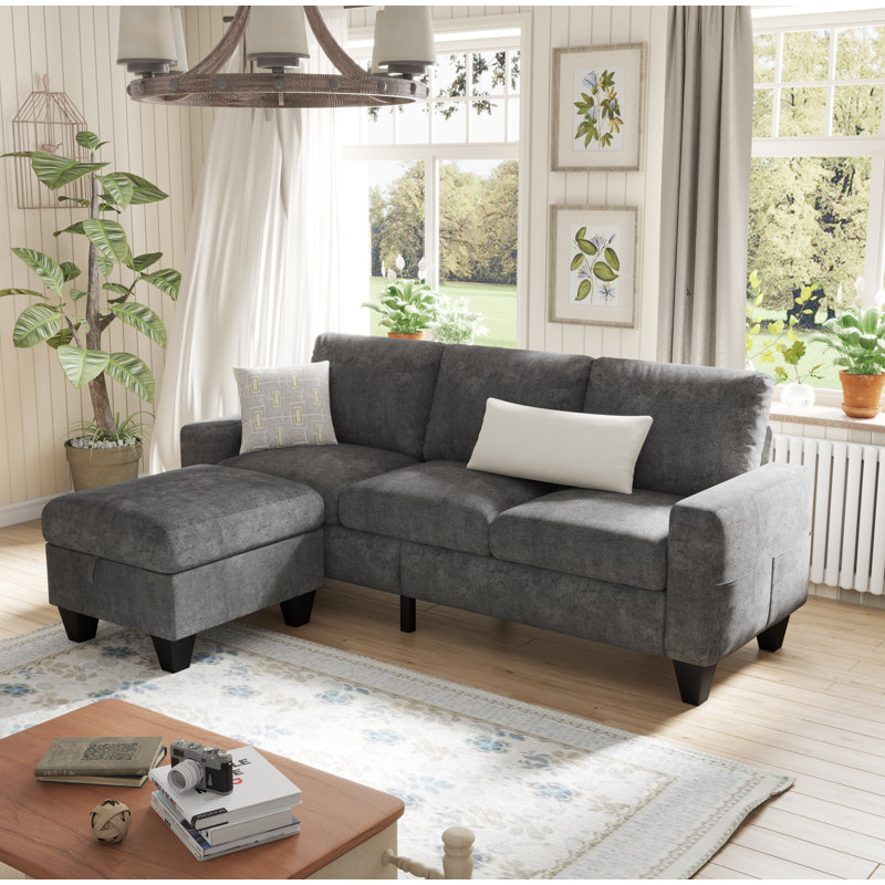 Canapé modulaire 3 pièces Sarahkate, Mélange de lin gris / blanc