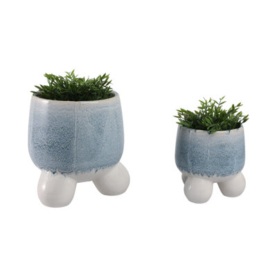 Sagebrook Home Knobby Footed Planters, Blue/White, 2-Pieces