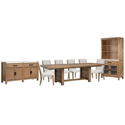 Table de salle à manger extensible à tréteaux avec 6 chaises d'appoint rembourrées et une vitrine