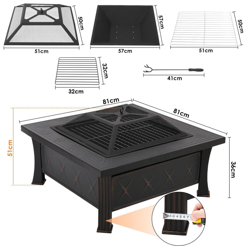 Hunterstown Square Iron Smokeless Fire Pit Table