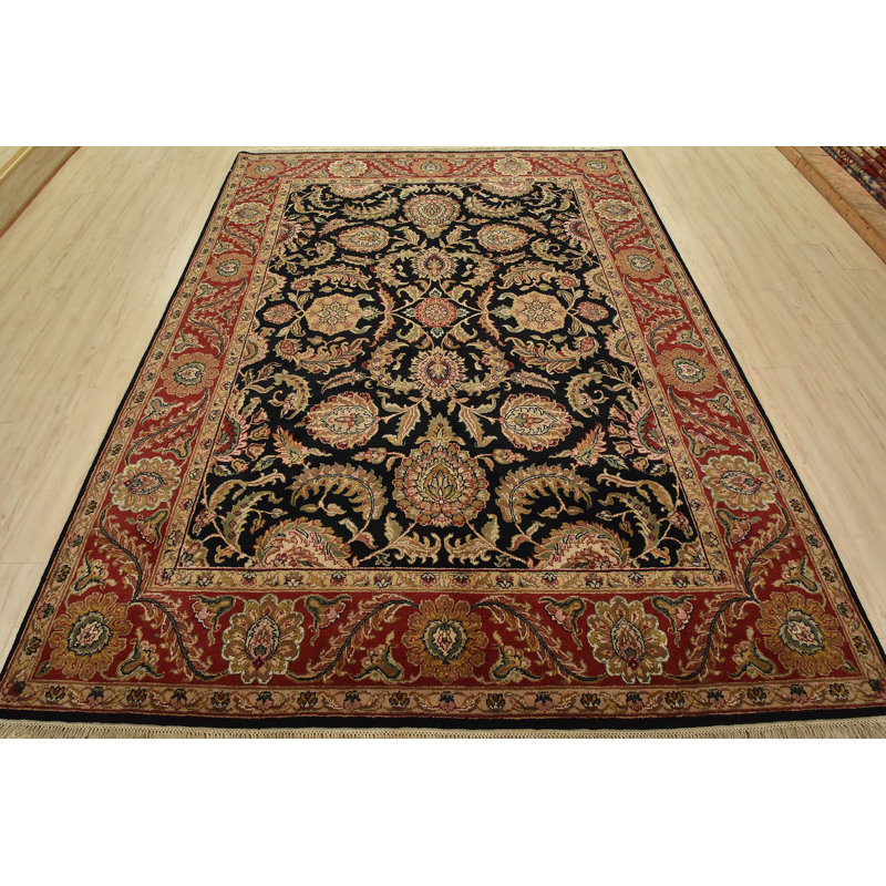 Tapis oriental en laine noir noué à la main 8 pi 1 po x 10 pi 3 po Agra