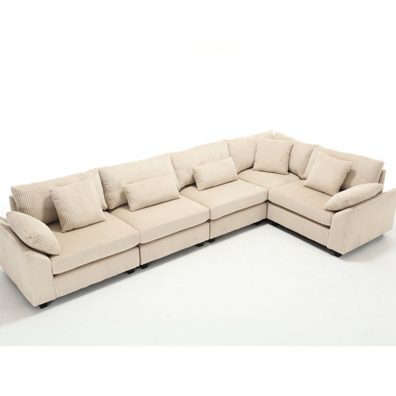 Canapé modulaire surdimensionné en velours côtelé beige - et confortable, avec coussins amovibles et coussins hauts en mousse