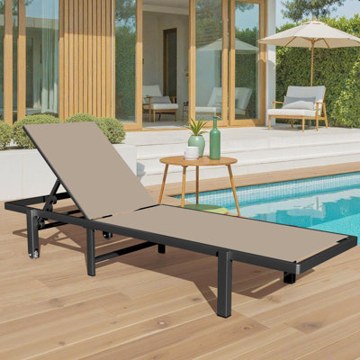 Aluminum Patio Reclining Outdoor Lounge Chairs With Wheels Outdoor Chaise by Ebern Designs
