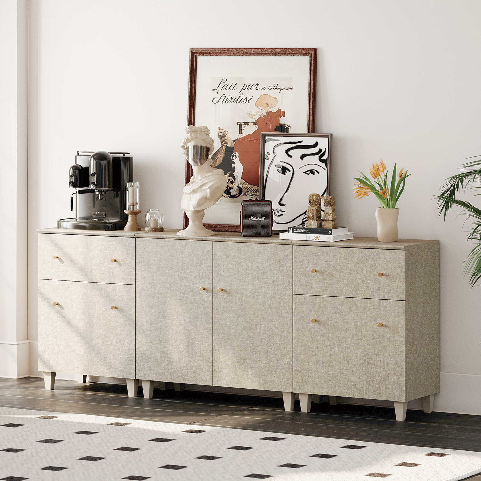 George Oliver 3-In-1 Sideboard Buffet Cabinets With Doors And Drawers ...