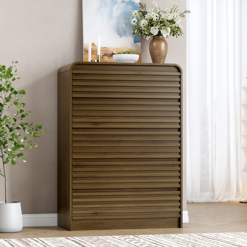 Commode 5 tiroirs 31,3 po - Façade incurvée et anti-basculement, Brown