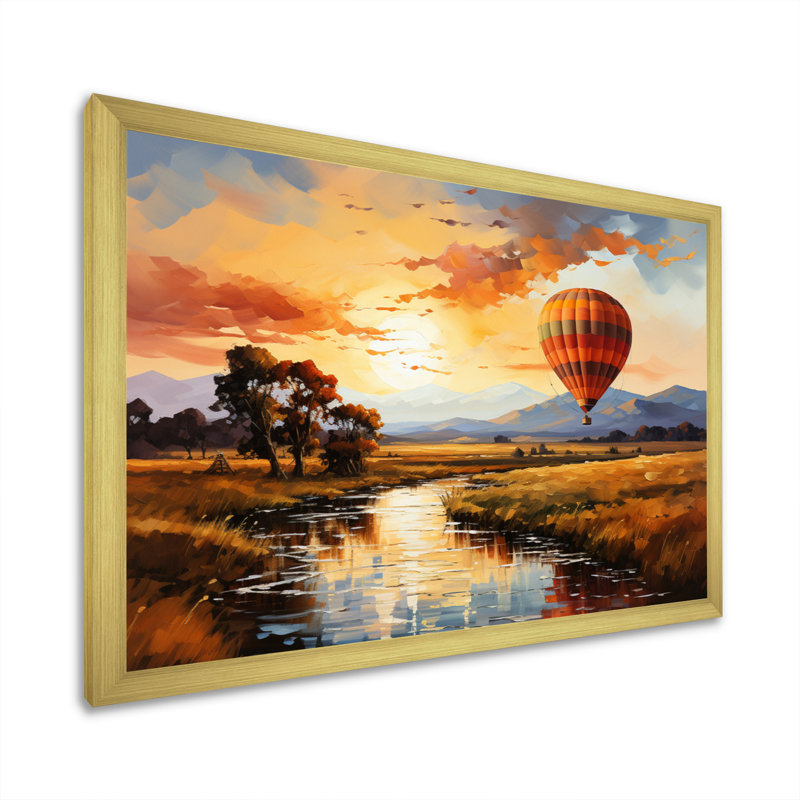 Red Red Air Ballon II - montgolfière, reproduction d'art sur toile, H 34 po x l 44 po x P 1,5 po, Encadrement doré