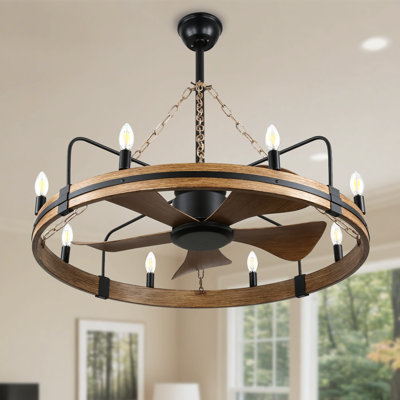Ventilateur de plafond 36 "à roue de chariot rustique avec lumière et télécommande 8 lumières 6 vitesses avec ventilateur CC pour salon  