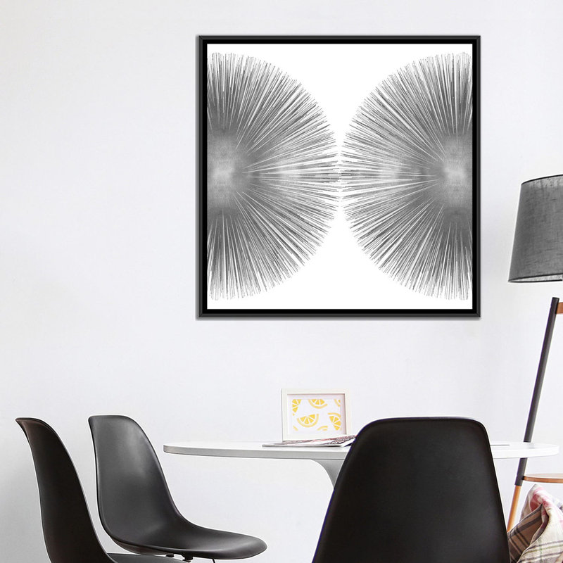 Silver Sunburst II, impression sur toile tendue, H 37 po x l 37 po x P 1,5 po, Toile avec cadre flottant noir, Pas de tapis
