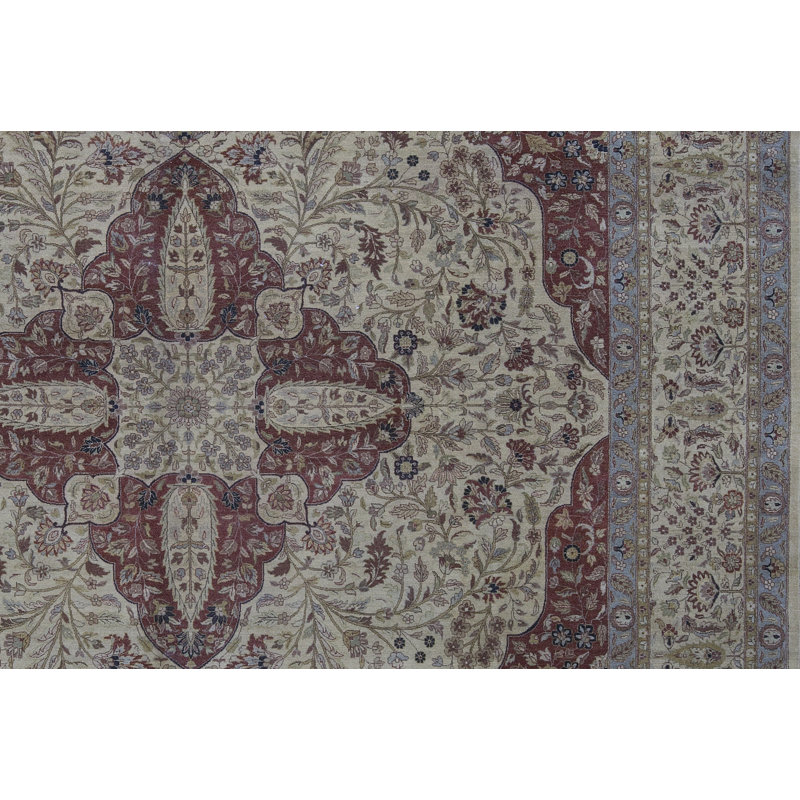 Hand-Knotted High-Quality Cream and Cream Area Rug