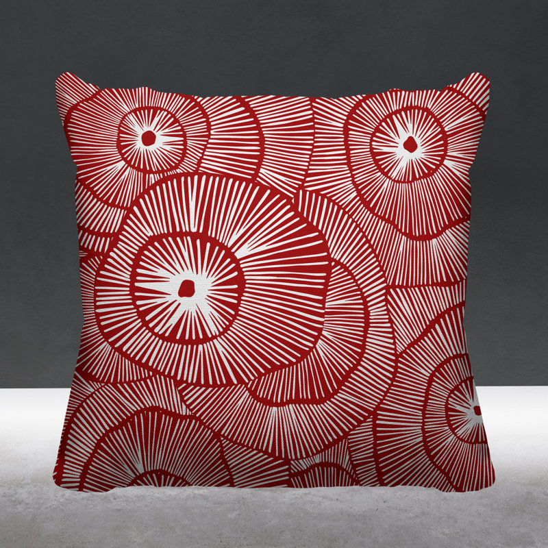 Coussin décoratif intérieur / extérieur Flower Burst, L 17 po x H 17 po, Rouge