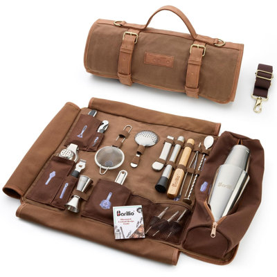 Barillio Bartender Kit Bag with Cocktail Shaker Set - Waxed Canvas