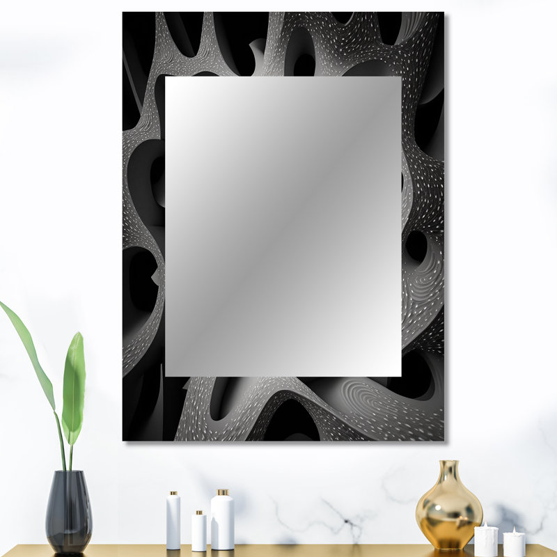 Through The Rabbit Hole Black White Maze III - Geometric Unique Mirror, Black Large Wall Mirror, Printed Metal Art, 40" x 30"