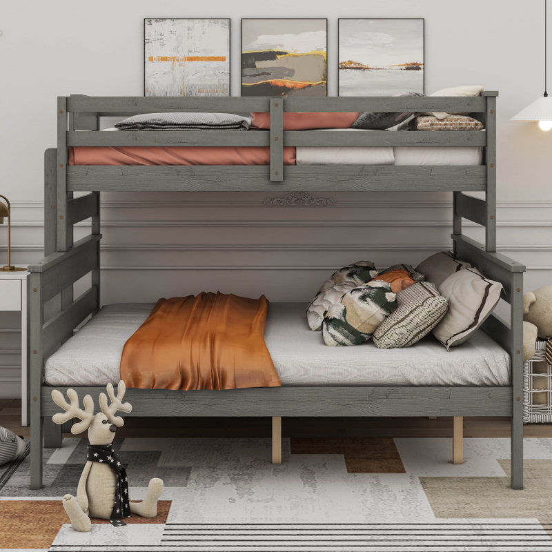 Lit superposé en bois avec échelle, Gris, Lit simple très long sur grand lit