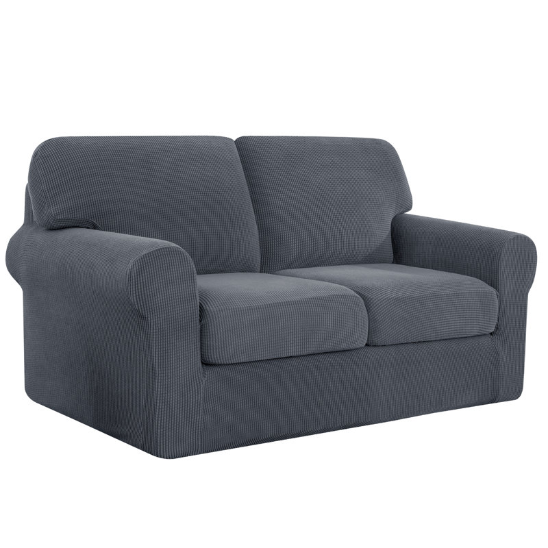 2 Seater Stretch Separate Box Cushion Loveseat Slipcover, Grey
