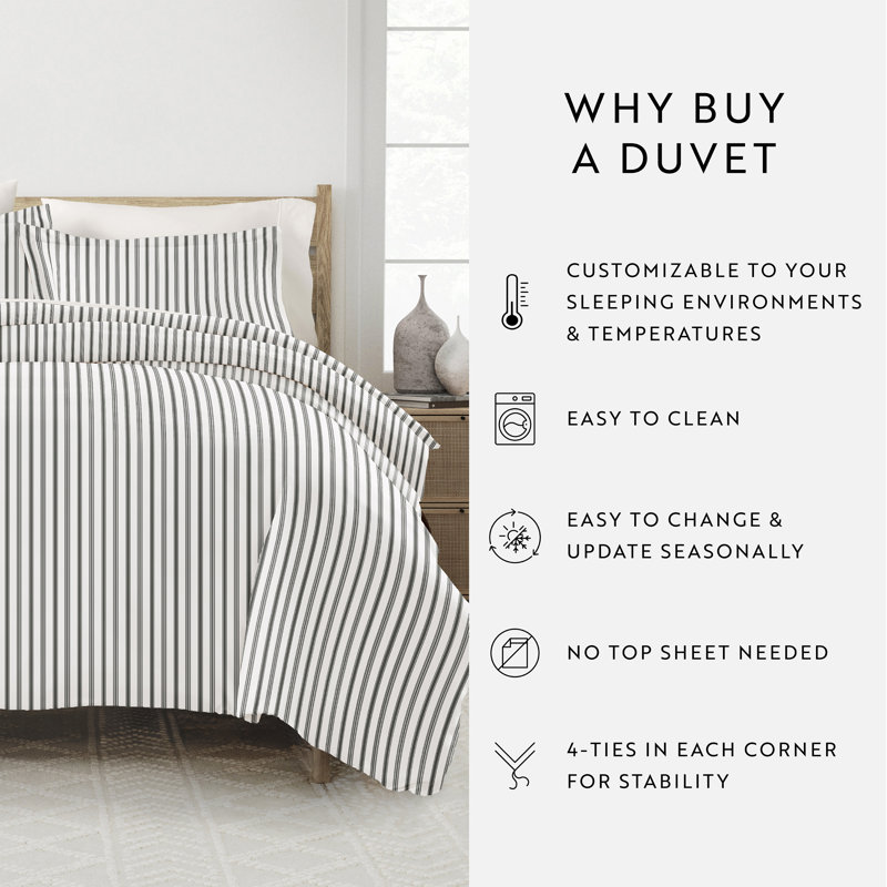 Gray and White Striped Microfiber King/California King Duvet Cover Set