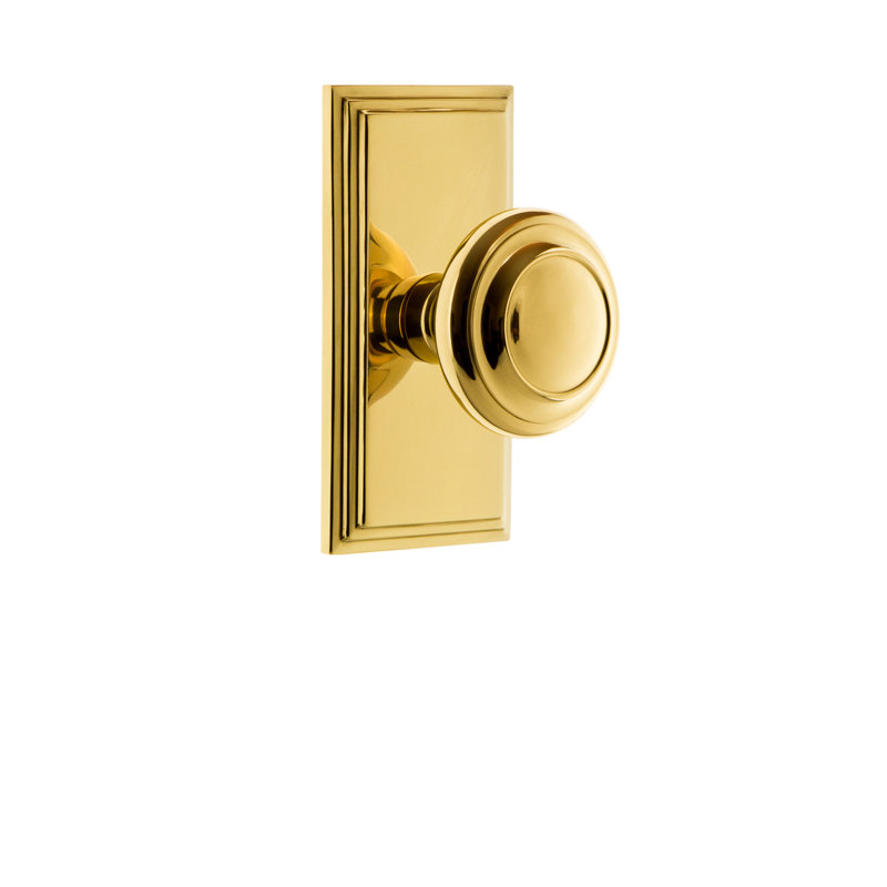 Grandeur Carré Plate Double Dummy with Circulaire Door Knob, Polished Brass