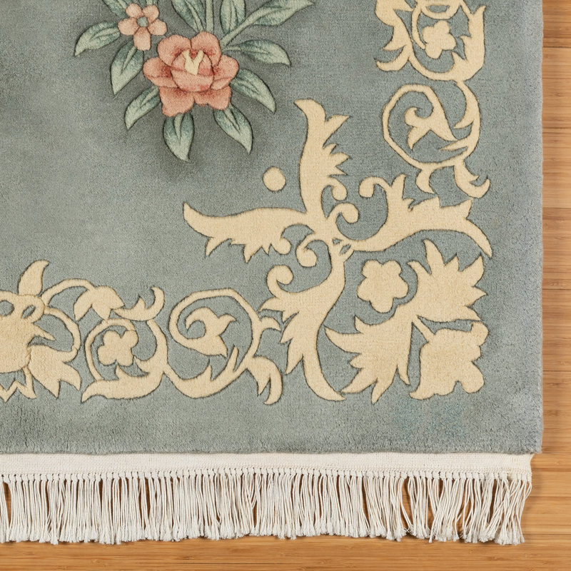 Tapis oriental oriental oriental bleu clair en laine noué à la main, Rectangle 6 pi x 9 pi