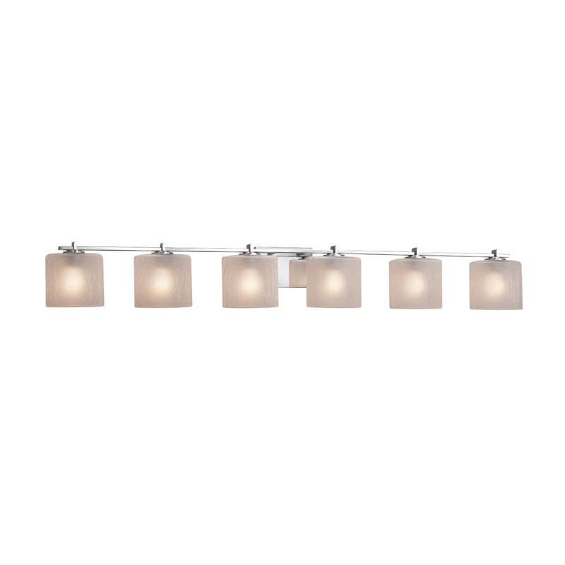Casson 6 - Light Dimmable Vanity Light, Polished Chrome, Frosted Crackle, Dedicated LED