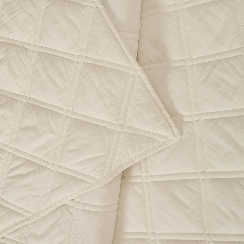 Brooklyn Loom Diamond Washed Cotton Quilt Set, Natural, King Quilt  + 2 Shams