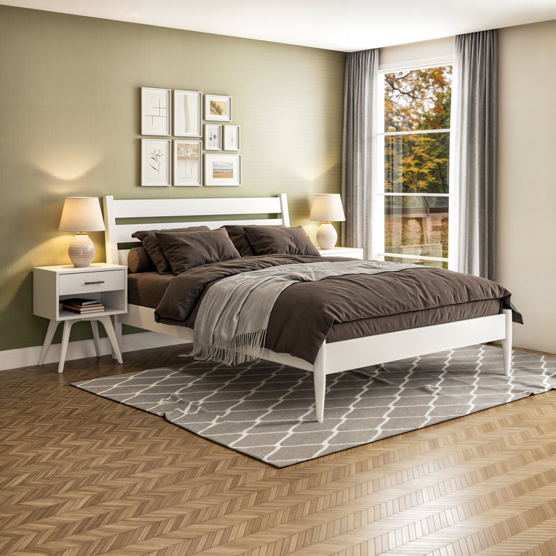 Grand lit en bois massif Ashlie, Blanc