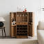 Armoire à vin 43 po en bois rustique avec portes sculptées géométriques, support à vin de 16 bouteilles pour la salle à manger