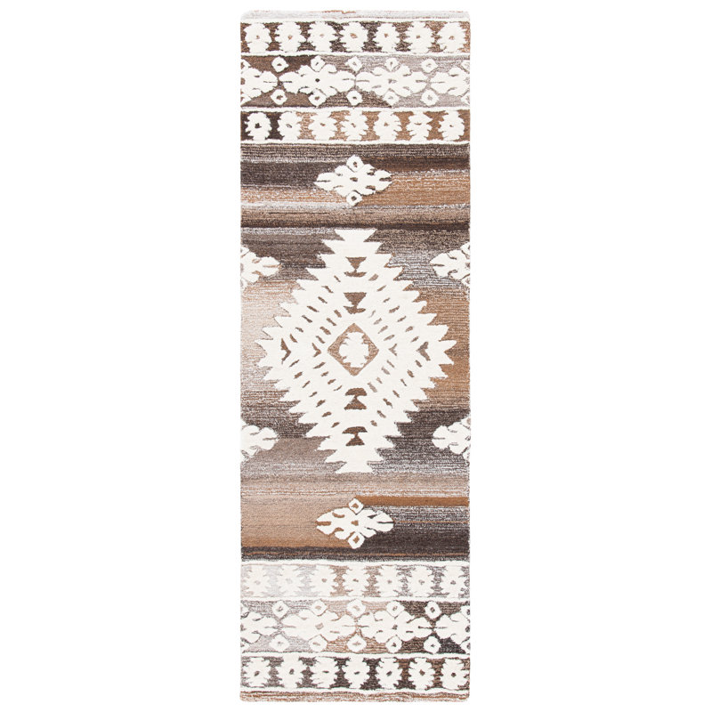 Tapis brun clair en laine / coton touffeté à la main Dimmick, Tapis de couloir 2 pi 3 po x 9 pi