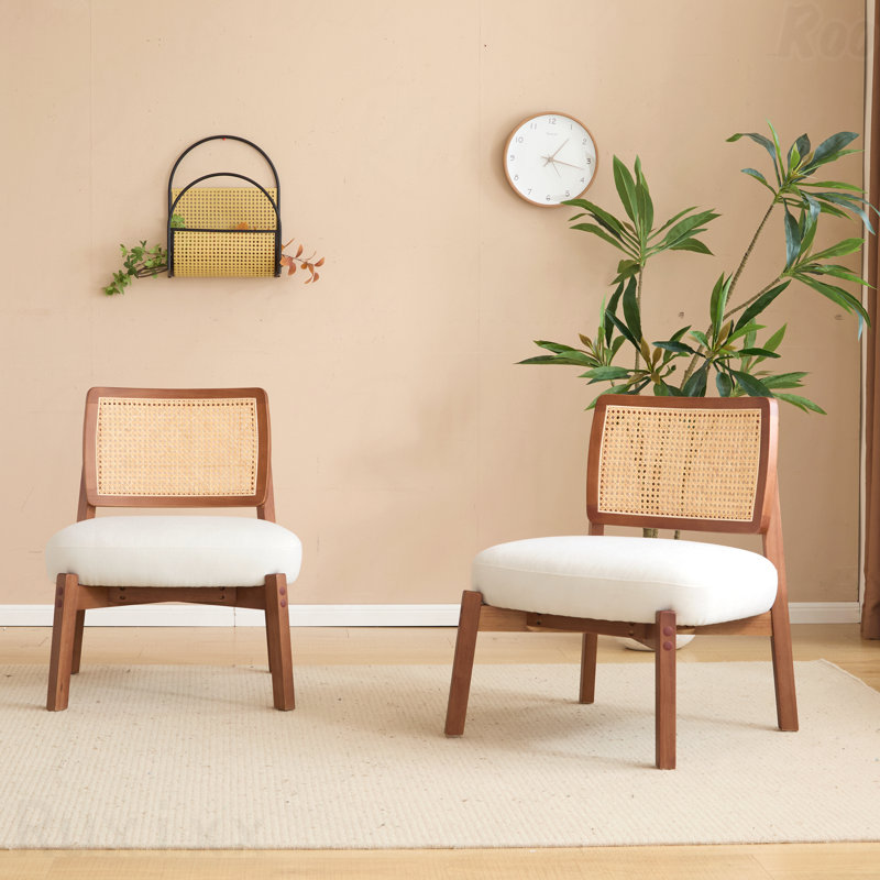 [Ensemble idéal pour les patios extérieurs de 2 personnes] Chaise d'appoint de style moderne beige avec dossier tissé, structure en bois robuste, sièges d'appoint minimalistes et élégants pour le salon, la chambre à coucher ou le bureau