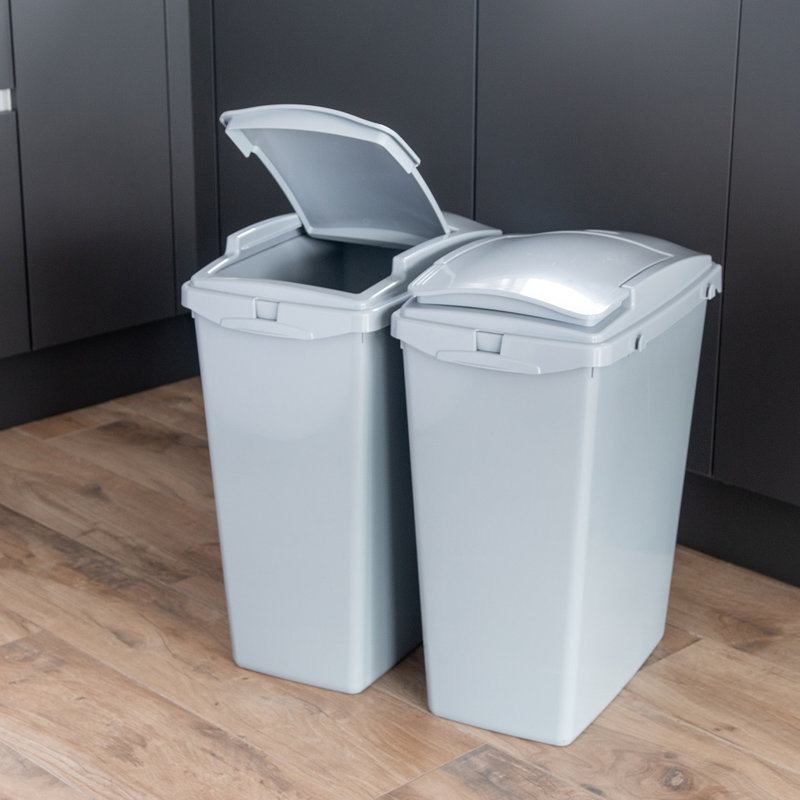 Plastic Manual Lift Kitchen Trash Can - 40L, Eco Grey