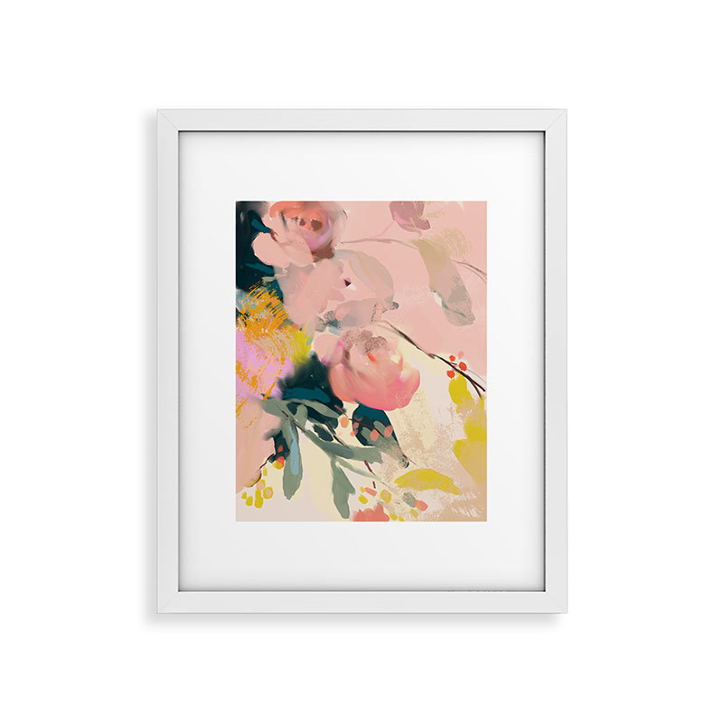 Inspiration florale abstraite encadrée sur papier, Cadre blanc, H 14 po x l 11 po