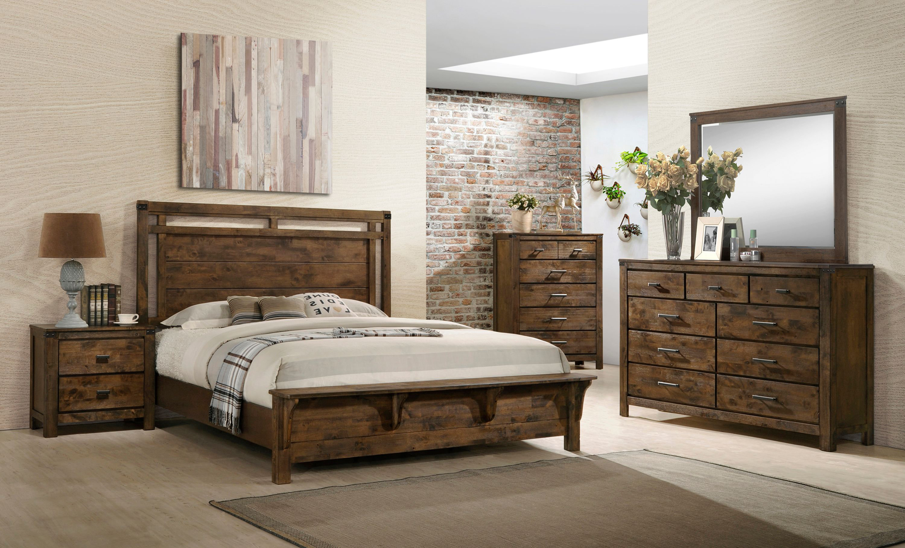 Millwood Pines Weleetka Brown Panel Bedroom Set Special 5 Bed Dresser ...