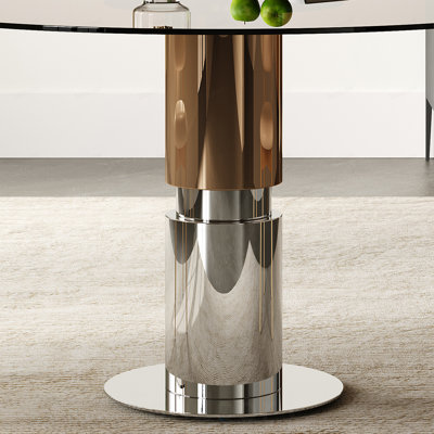 Table de salle à manger ronde en verre de 35 pouces, plateau en verre trempé, pieds en acier inoxydable, pouvant accueillir de 2 à 4 personnes. Petite table ronde brune foncée, idéale pour les restaurants et les appartements