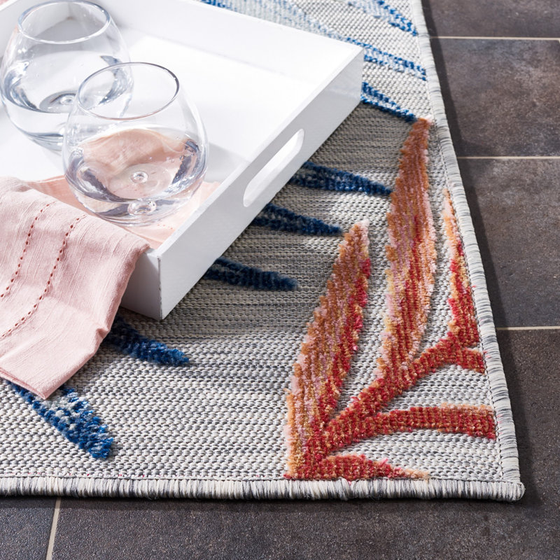 South Hadley Floral Grey/Rust/Navy Indoor / Outdoor Area Indoor/Outdoor Area Rug, Square 6'5"