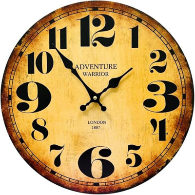 13-Inch Engineered Wood Wall Clock, Rustic Farmhouse Adventure Warrior Wall Clocks, Retro Sepia Design, Battery Operated For Cave Decor, Perfect Valentine Day Gift