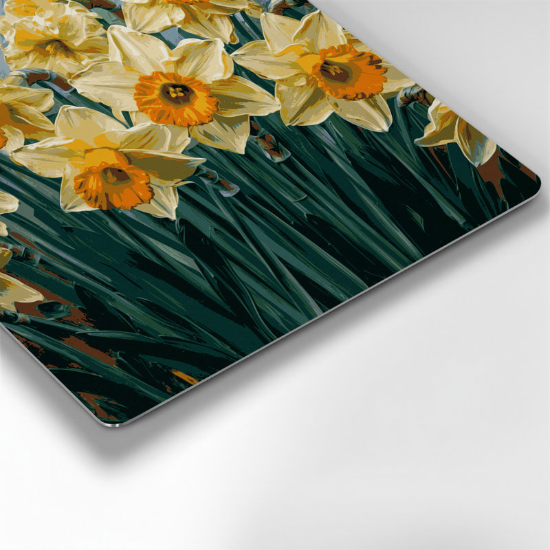 Art mural en métal jonquilles botaniques, H 12 po x l 12 po