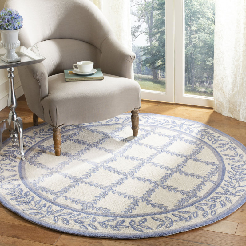 Tapis géométrique en laine crocheté à la main Roseta, Rond 8 pi