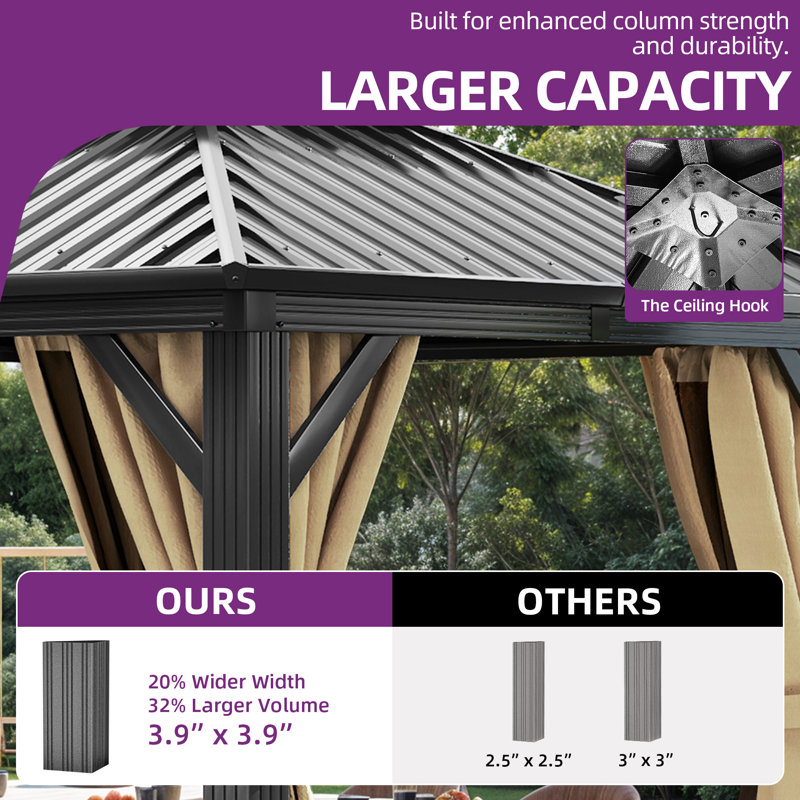 Pavillon de jardin en aluminium à double toit avec rideau et moustiquaire Balconera, H 9,6 pi x l 10 pi x P 10 pi