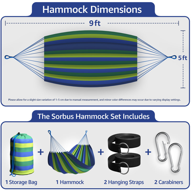 Hamac de camping en coton Brazilian, Bleu / vert