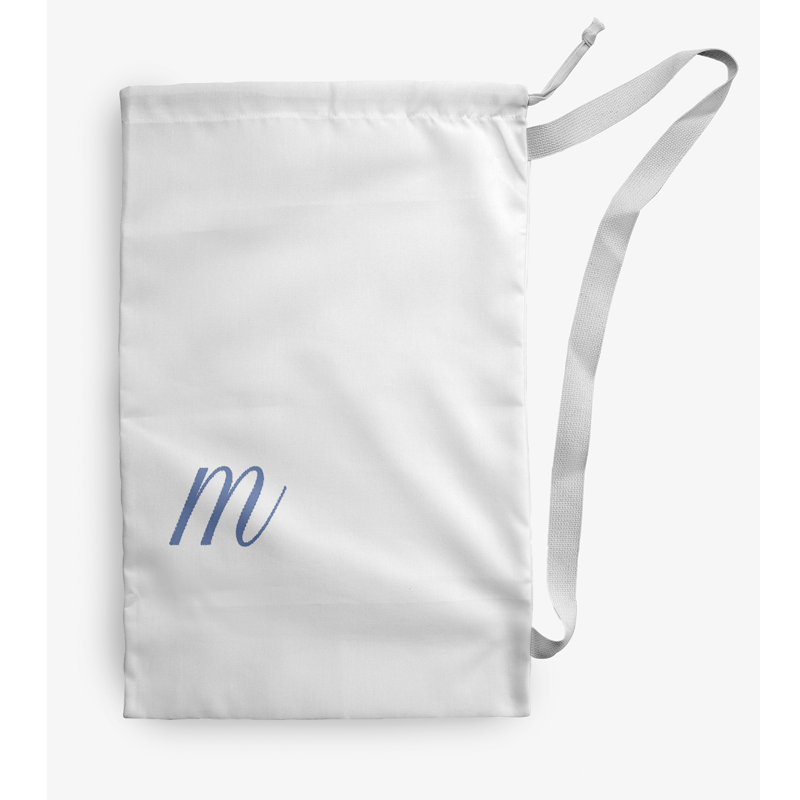Sac à linge Monogram, Blanc / Bleu, Moyen (H 36 po x l 28 po)