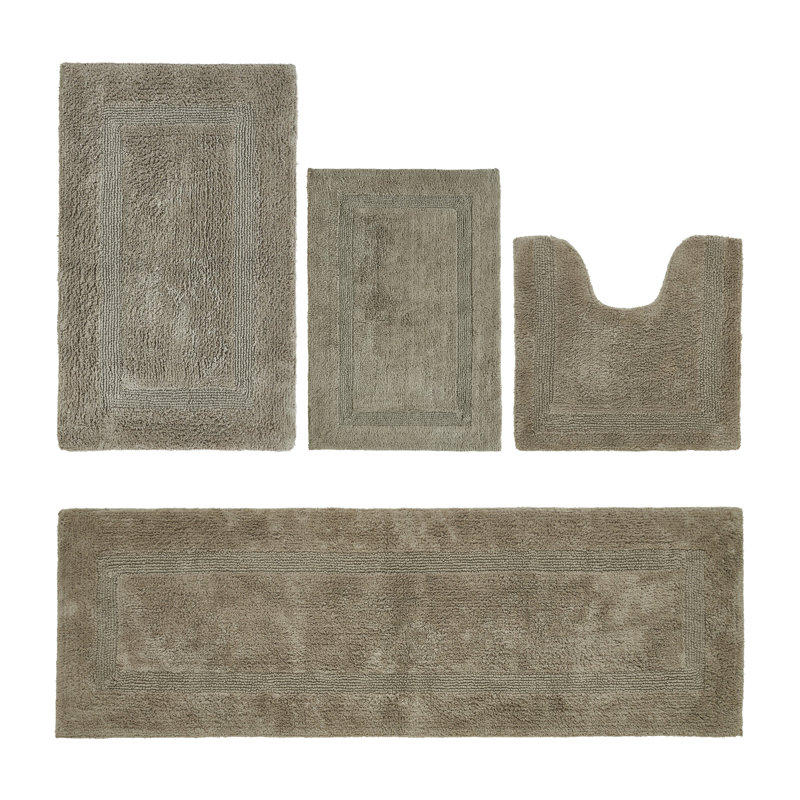 Adelen Premium 100% Cotton 4 Piece Bath Rug Sets, Machine Washable, Super Absorbent & Tufted Weave Reversible Bath Mat for Bathroom, Shower, and Tub, Oeko-Tex Certified Bathroom Rugs